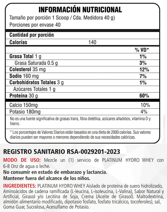 Platinum HydroWhey Optimum Nutrition - Imagen 2