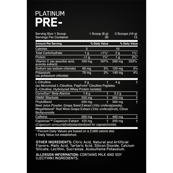 Platinum Pre Optimum Nutrition - Imagen 2